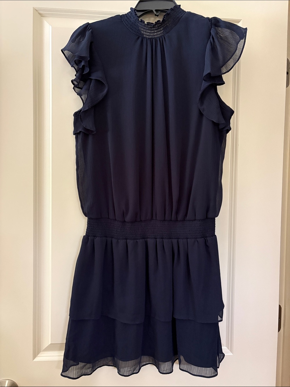 1. State Navy Ruffle Sleeve Tiered Dress